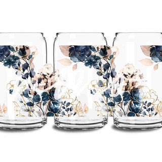 NAVY FLORAL UV DTF TRANSFER GLASS CAN WRAP